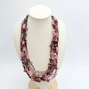 Chico’s Pink Multi Strand Beaded Necklace Boho Statement Layered